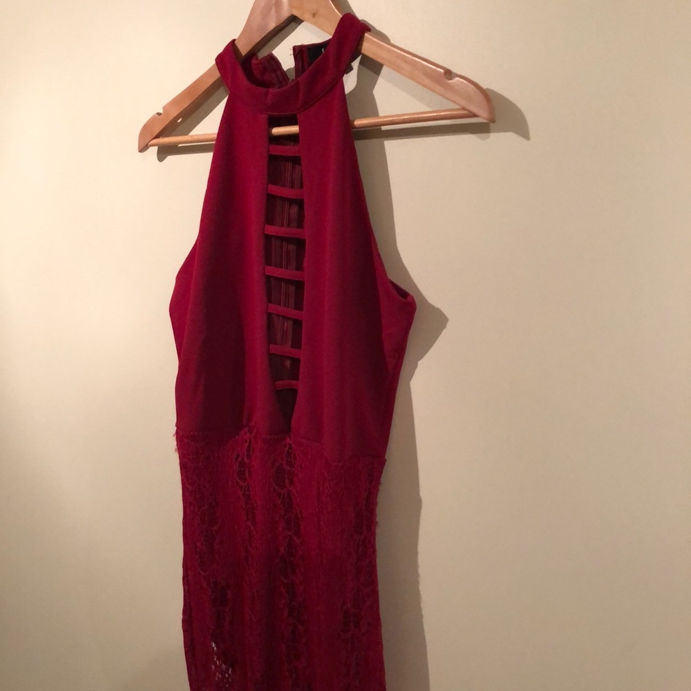 Red Caged Lace Dress - Picture 2 of 4